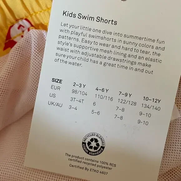 Happy Socks Kids Bunny Swim Volley Shorts 4.5" Inseam Yellow Red Boys 10 12
